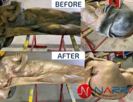 Laser cleaning metal statue