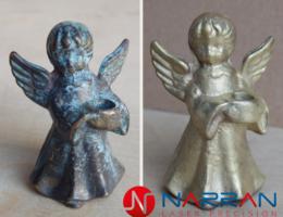 Laser cleaning brass statue