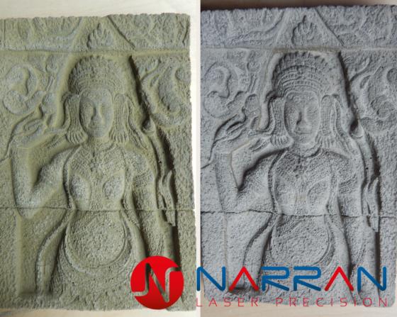 Laser cleaning stone relief